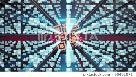 QR code scanner, security padlock and data processing against glowing tunnel QR code scanner, security padlock and data processing against glowing tunnel 90491071