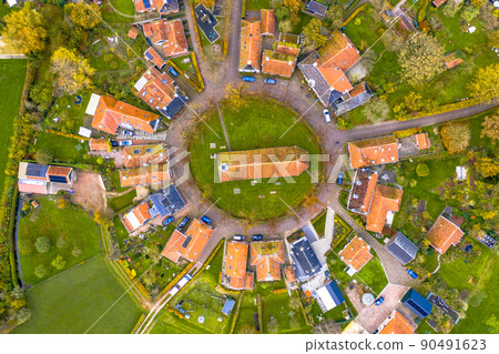 Aerial view of historic village of Niehove 90491623