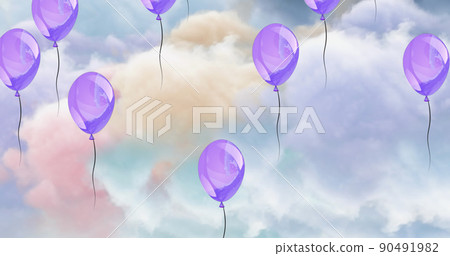 Image of balloons over colourful moving globe Image of balloons over colourful moving globe 90491982