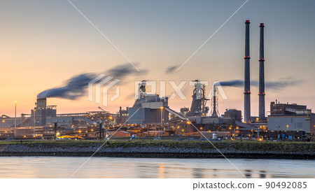 Industrial landscape scene at sunset Industrial landscape scene at sunset 90492085