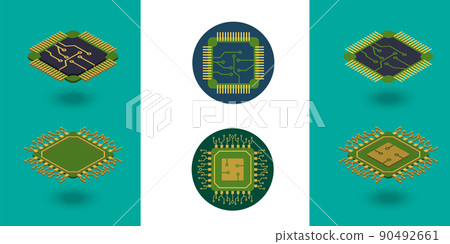 IC circuit board icon set. Technology semiconductor industry concept. 90492661