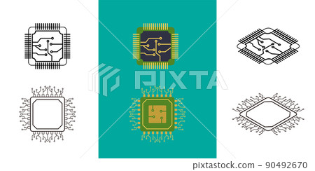 IC circuit board icon set. Technology semiconductor industry concept. IC circuit board icon set. Technology semiconductor industry concept. 90492670