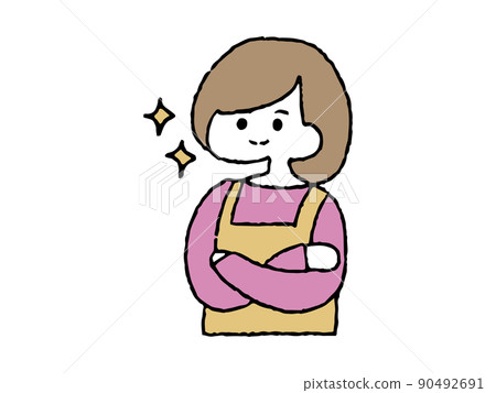 一個穿著閃閃發光的圍裙的女人的插圖 一個穿著閃閃發光的圍裙的女人的插圖 90492691