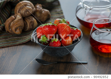 Strawberry breakfast image on pottery Strawberry breakfast image on pottery 90492852