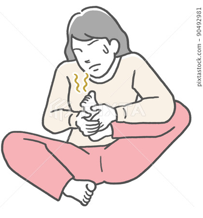 A young woman who smells the smell of the soles of her feet 90492981