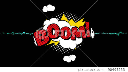 Image of boom text over fireworks on black background Image of boom text over fireworks on black background 90493233