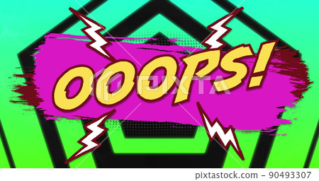 Image of ooops text over green shapes on black background Image of ooops text over green shapes on black background 90493307