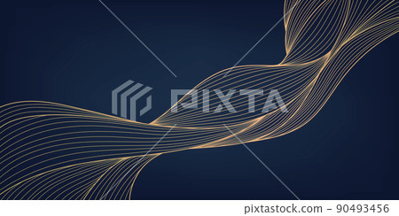 Vector abstract golden luxury pattern, lines background. Line arts wallpaper. Wavy art deco texture for print, fabric, packaging design. Sea, ocean, landscape art in japanese style. 90493456
