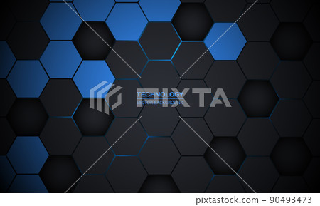 Dark gray and blue hexagonal abstract technology background. 90493473