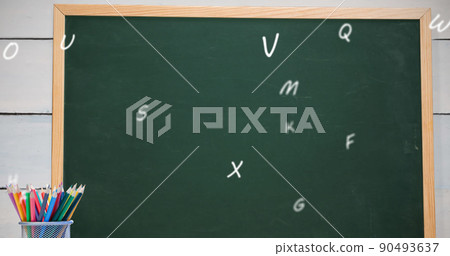 Image of numbers and letters over school items in class 90493637