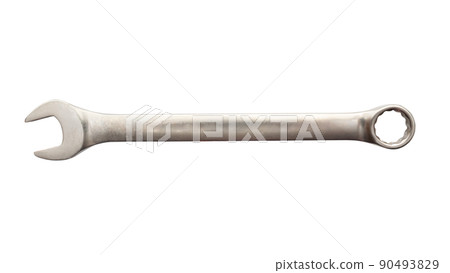 Wrench on a white background. Isolated. With scratches. Top view. Wrench on a white background. Isolated. With scratches. Top view. 90493829