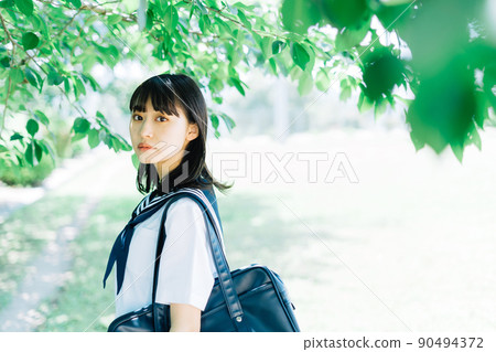 High school girl in summer uniform 90494372
