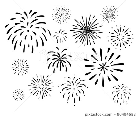 煙花背景插圖可愛簡單的發射煙花煙花匯演夏季活動圖標夏季節日 90494688