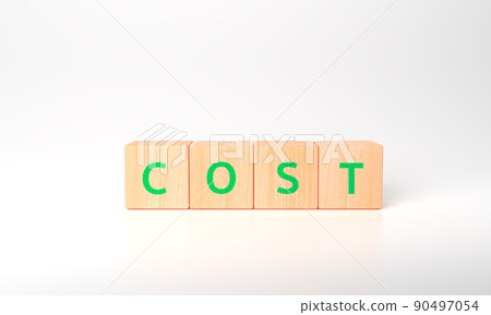3d rendering Cost reduction concept. Lean manufacturing management. Decreasing company expense to maximize profits. wooden cube with text cost on white background. Business survival 90497054