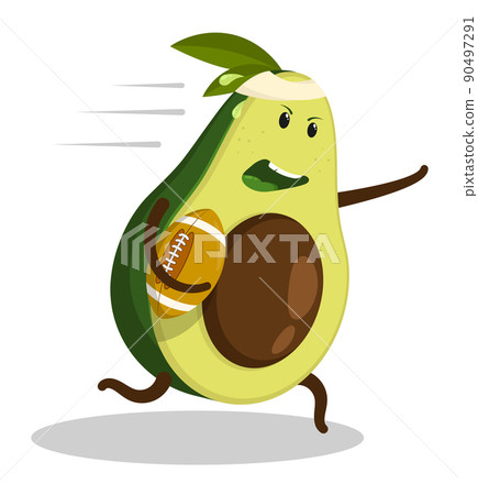 Avocado sport character, athlete american football player running with an oval ball in hand. Cartoon vector isolated on white background Avocado sport character, athlete american football player running with an oval ball in hand. Cartoon vector isolated on white background 90497291