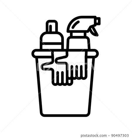 Bucket of detergents icon. Cleaning products. Professional janitorial service. 90497303