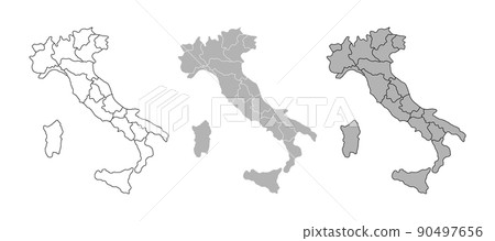 Italian political map with regional administrative borders. Cartography silhouette. Map of Italy with region borders 90497656