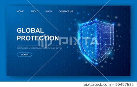 Shield 3d polygonal website template. Antivirus design illustration concept. Low poly Cyber security symbol for homepage, promotion banner design. 90497685
