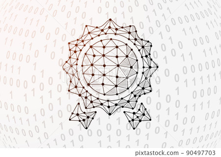 Award medal 3d low poly symbol with binary code background. Approved design vector illustration. Reward polygonal symbol with connected dots 90497703