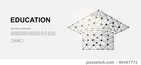 Graduation cap 3d low poly symbol for landing page. Online learning design illustration. Polygonal Education course illustration for homepage design 90497772