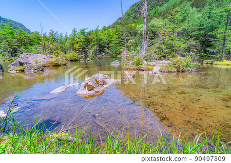 [風景]初夏的上高地明神池[長野縣] 90497809