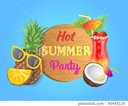 Summer Beach Party Banner, Vector Placard Sample Summer Beach Party Banner, Vector Placard Sample 90498129