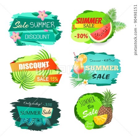 Big Set of Summertime Emblems with Fruits, Flowers 90498151