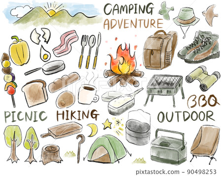 Outdoor camping set illustration 90498253
