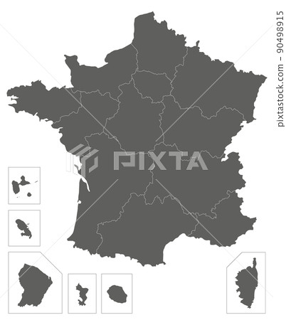 Vector blank map of France with regions and territories and administrative divisions. Editable and clearly labeled layers. 90498915