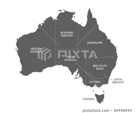 Vector map of Australia with regions or territories and administrative divisions. Editable and clearly labeled layers. 90498944