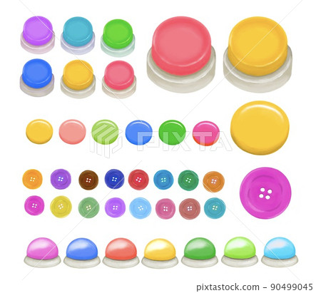 一套彩色按鈕和按鈕的材料,具有手繪風格的觸感 一套彩色按鈕和按鈕的材料,具有手繪風格的觸感 90499045