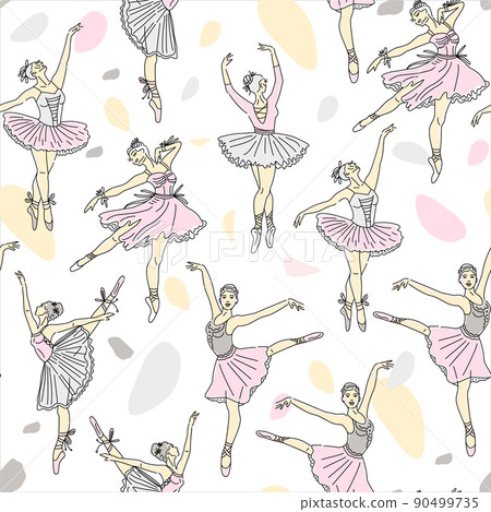 Seamless pattern. Women ballet dancer set of continuous line drawing in pink color. Dance trend illustration. Seamless pattern. Women ballet dancer set of continuous line drawing in pink color. Dance trend illustration. 90499735