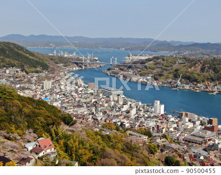 從千光寺山上空鳥瞰城市景觀和尾道水道 從千光寺山上空鳥瞰城市景觀和尾道水道 90500455