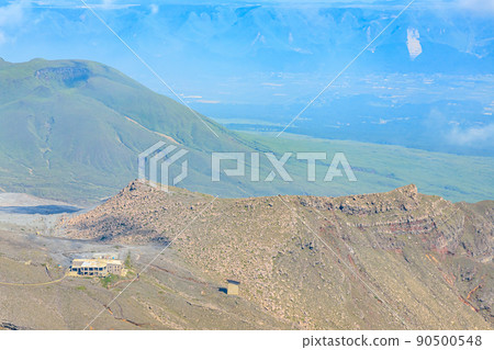 Damaged ropeway platform trace seen from Takaoka in early summer, Aso City, Kumamoto Prefecture 90500548