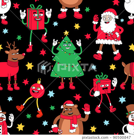Christmas cartoon Seamless pattern with funny... - Stock Illustration ...