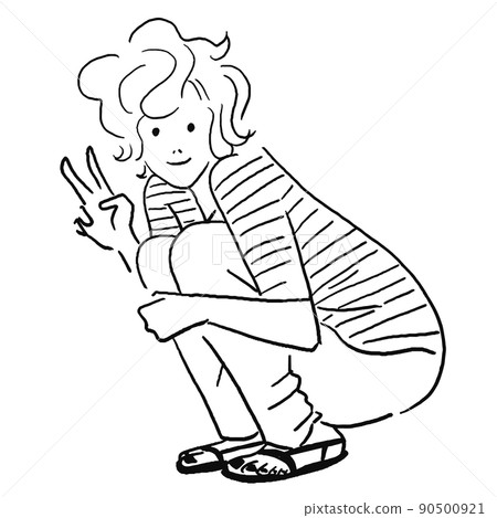 Line drawing of a crouching woman doing a piece Line drawing of a crouching woman doing a piece 90500921