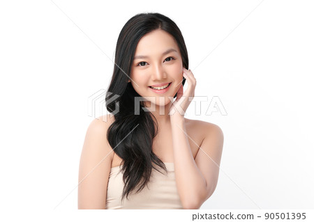 Beautiful young asian woman with clean fresh skin on white background, Face care, Facial treatment, Cosmetology, beauty and spa, Asian women portrait. Beautiful young asian woman with clean fresh skin on white background, Face care, Facial treatment, Cosmetology, beauty and spa, Asian women portrait. 90501395