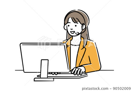 操作員女性引導您使用計算機的簡單插圖 90502009