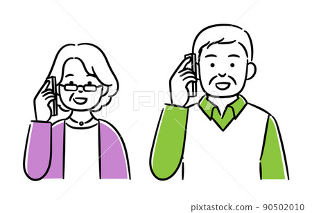 高級男女在智能手機上交談的簡單插圖集 高級男女在智能手機上交談的簡單插圖集 90502010