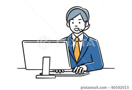 引導您使用計算機的男性操作員的簡單插圖 90502013