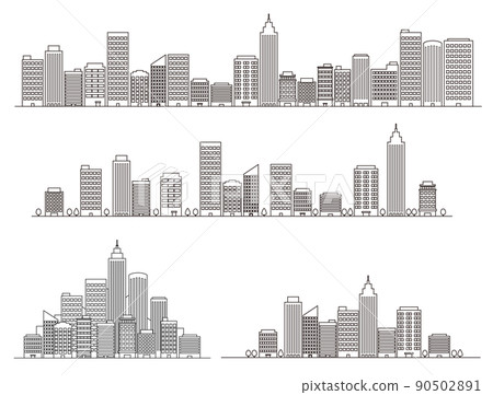 Business district line drawing illustration set Business district line drawing illustration set 90502891