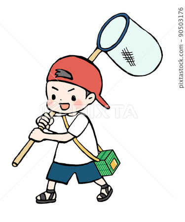 一個男孩捉蟲的插圖 90503176