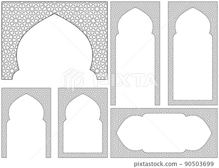 A set of six design elements. Ornament in Arabic geometric style A set of six design elements. Ornament in Arabic geometric style 90503699