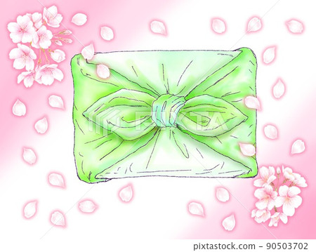 包袱皮_櫻花_黃綠色包袱皮_背景色可選 包袱皮_櫻花_黃綠色包袱皮_背景色可選 90503702