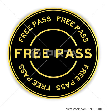Black and gold color round label sticker with word free pass on white background Black and gold color round label sticker with word free pass on white background 90504006