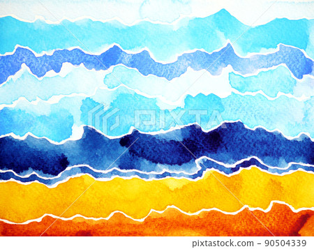 abstract watercolor painting mountain range, sea ocean wave, cloud sky, hand drawn illustration design abstract watercolor painting mountain range, sea ocean wave, cloud sky, hand drawn illustration design 90504339