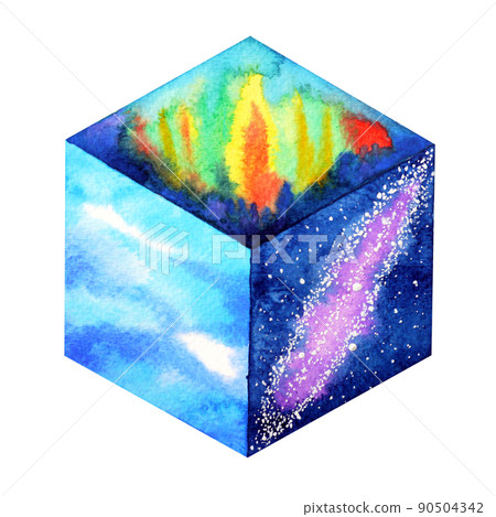 abstract strange cube world art concept sky universe watercolor painting illustration design hand drawn abstract strange cube world art concept sky universe watercolor painting illustration design hand drawn 90504342