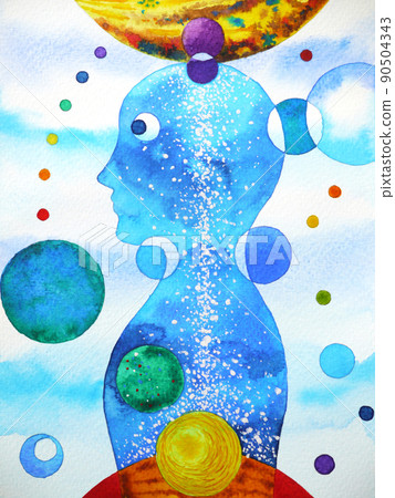 human head, chakra power, inspiration abstract thinking, world, universe inside your mind, watercolor painting human head, chakra power, inspiration abstract thinking, world, universe inside your mind, watercolor painting 90504343