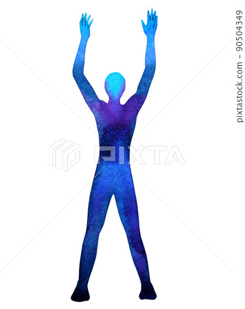 human standing raise hands up power energy pose, abstract body watercolor painting hand drawing human standing raise hands up power energy pose, abstract body watercolor painting hand drawing 90504349