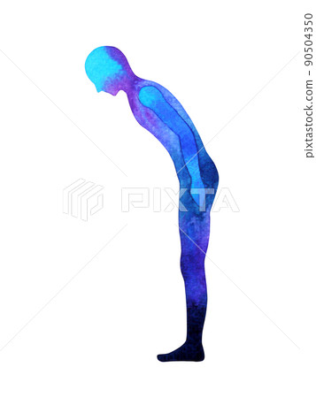human standing salute salutation pose, abstract body watercolor painting hand drawing 90504350